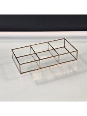 3 Section Organizer Brass & Glass Cosmetic Makeup Lipstick Jewelry Holder